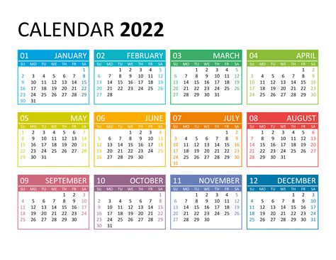 Year Calendar 2022 Printable Free